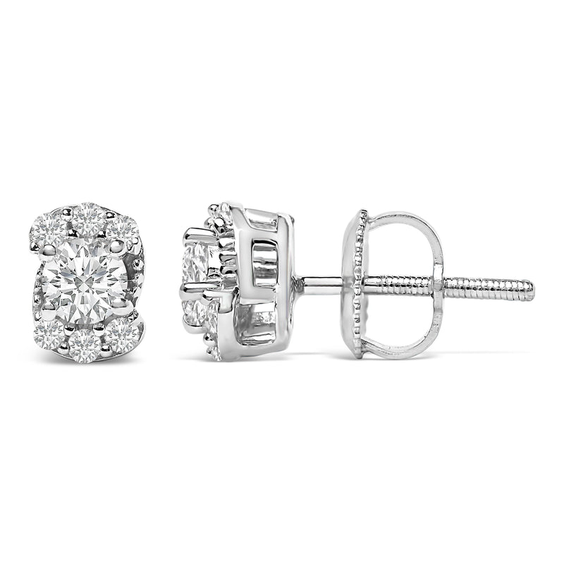 Bids.com Sterling Silver 1/3 Cttw Lab Grown Diamond Halo Swirl Stud Earrings Earrings