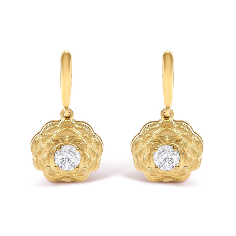Bids.com 14K Yellow Gold Plated Sterling Silver 5/8 Cttw Lab Grown Diamond Flower Drop Earrings Earrings
