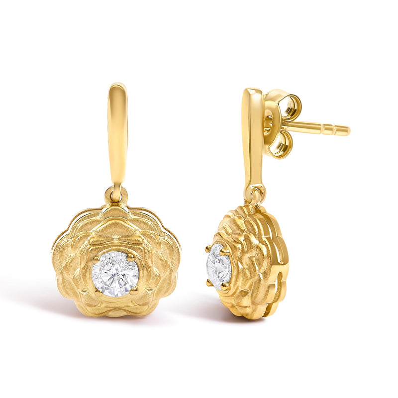 Bids.com 14K Yellow Gold Plated Sterling Silver 5/8 Cttw Lab Grown Diamond Flower Drop Earrings Earrings