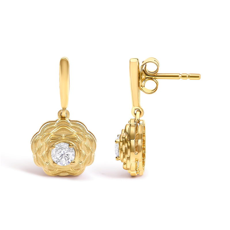 Bids.com 14K Yellow Gold Plated Sterling Silver 5/8 Cttw Lab Grown Diamond Flower Drop Earrings Earrings