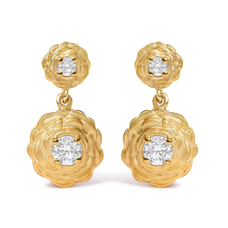Bids.com 14K Yellow Gold Plated Sterling Silver 1/2 Cttw Lab Grown Diamond Rose Motif Drop Earrings Earrings