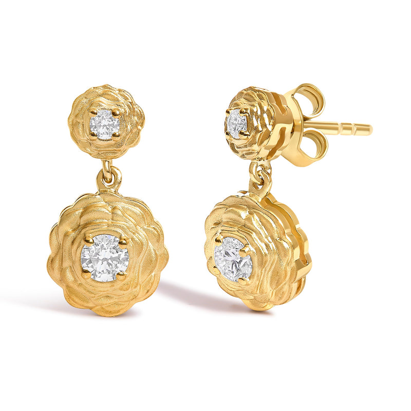 Bids.com 14K Yellow Gold Plated Sterling Silver 1/2 Cttw Lab Grown Diamond Rose Motif Drop Earrings Earrings