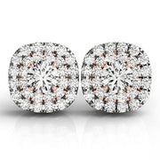 Bids.com 14k White and Rose Gold Cushion Shape Halo Diamond Earrings (3/4 cttw) Earrings
