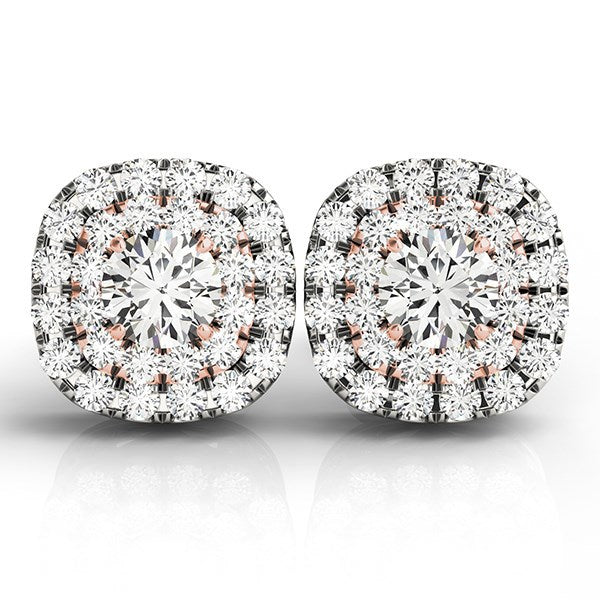 Bids.com 14k White and Rose Gold Cushion Shape Halo Diamond Earrings (3/4 cttw) Earrings