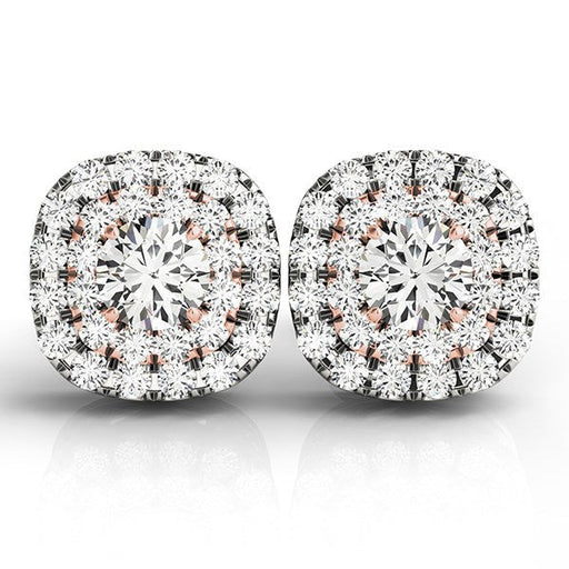 Bids.com 14k White and Rose Gold Cushion Shape Halo Diamond Earrings (3/4 cttw) Earrings