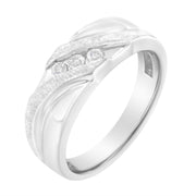 Bids.com 10K White Gold 1/10 Cttw Diamond Men's Three Stone Channel Set Diamond Wedding Ring (I-J Color, I1-I2 Clarity) - Size 10 Rings