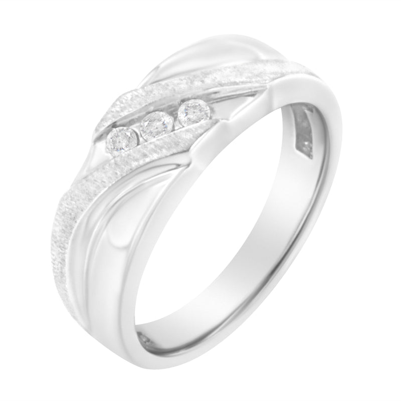 Bids.com 10K White Gold 1/10 Cttw Diamond Men's Three Stone Channel Set Diamond Wedding Ring (I-J Color, I1-I2 Clarity) - Size 10 Rings