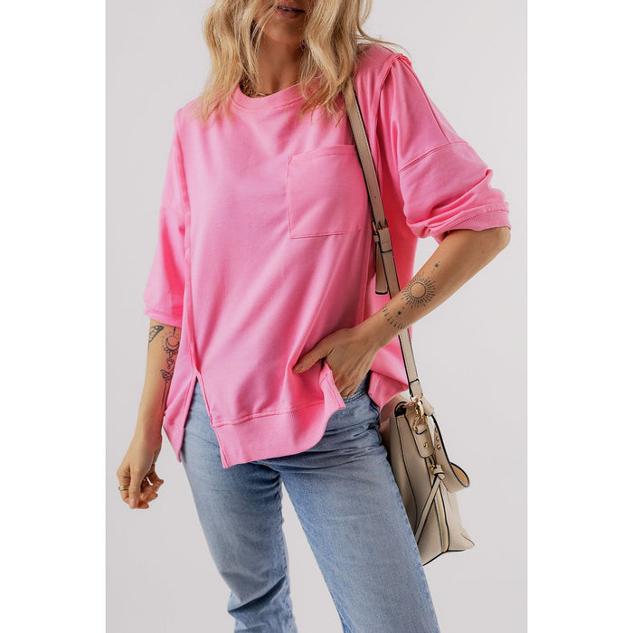 Round Neck Half Sleeve Slit T-Shirt