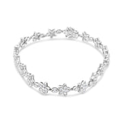 Bids.com 14K White Gold 1 1/5 Cttw Round Diamond Flower Blossom Link Bracelet (H-I Color, SI1-SI2 Clarity) - Size 7" Bracelets