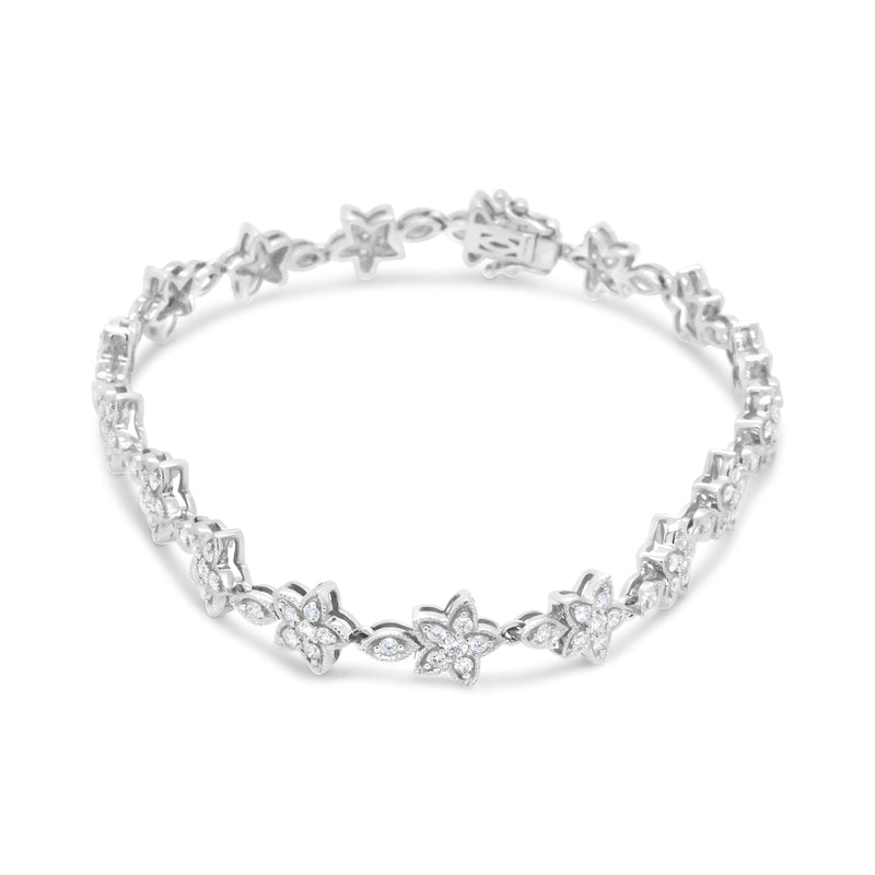 Bids.com 14K White Gold 1 1/5 Cttw Round Diamond Flower Blossom Link Bracelet (H-I Color, SI1-SI2 Clarity) - Size 7" Bracelets