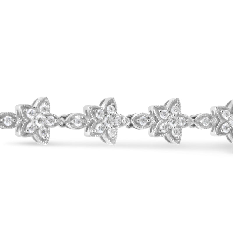 Bids.com 14K White Gold 1 1/5 Cttw Round Diamond Flower Blossom Link Bracelet (H-I Color, SI1-SI2 Clarity) - Size 7" Bracelets