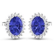Bids.com 2.56 Carat Genuine Tanzanite and White Diamond 14K White Gold Earrings Earrings