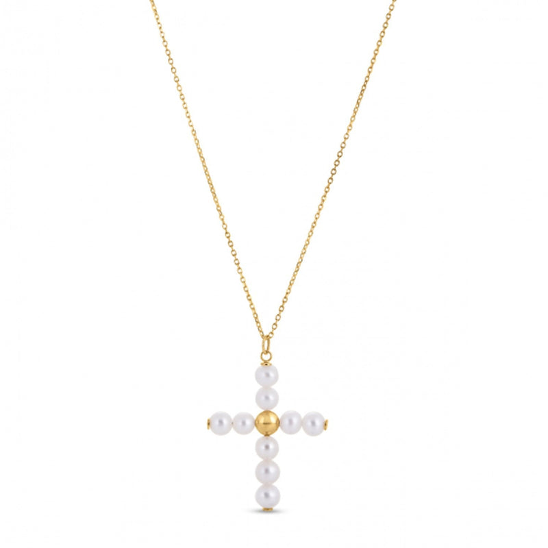 Bids.com 14k Yellow Gold Pearl Cross Pendant Pendants
