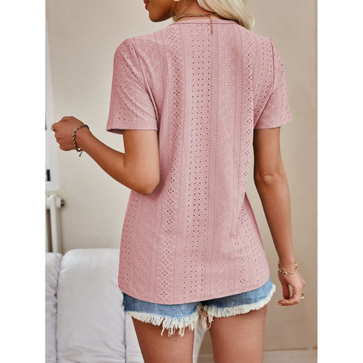 Eyelet V-Neck Short Sleeve Top