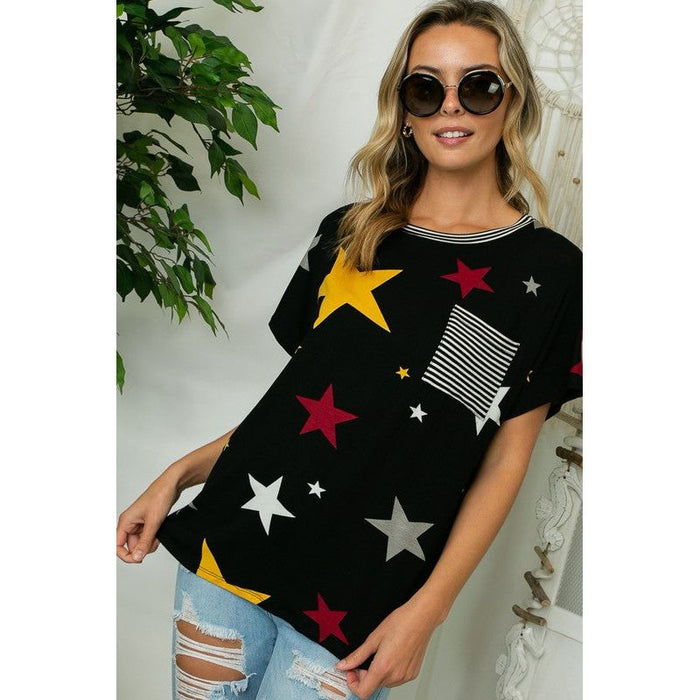 Plus Star Stripe Jersey Pocket Top