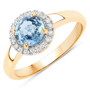 Bids.com 1.03 Carat Genuine Blue Sapphire and White Diamond 14K Yellow Gold Ring Rings