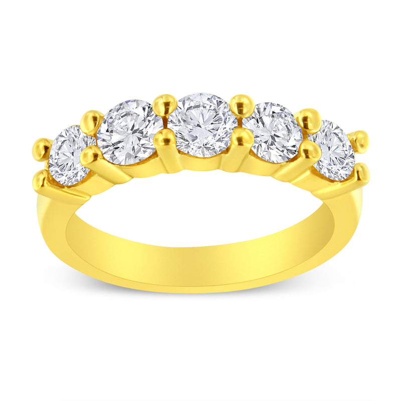 Bids.com 14K Yellow Gold Plated .925 Sterling Silver 1 1/2 Cttw Shared Prong Set Brilliant Round-Cut Diamond Anniversary or Wedding Band Ring (K-L Color, SI2-I1 Clarity) - Size 7 Rings