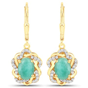 Bids.com 2.36 Carat Genuine Emerald and White Topaz .925 Sterling Silver Earrings Earrings