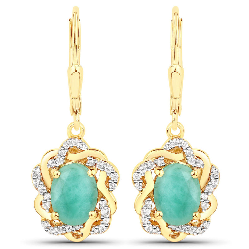 Bids.com 2.36 Carat Genuine Emerald and White Topaz .925 Sterling Silver Earrings Earrings