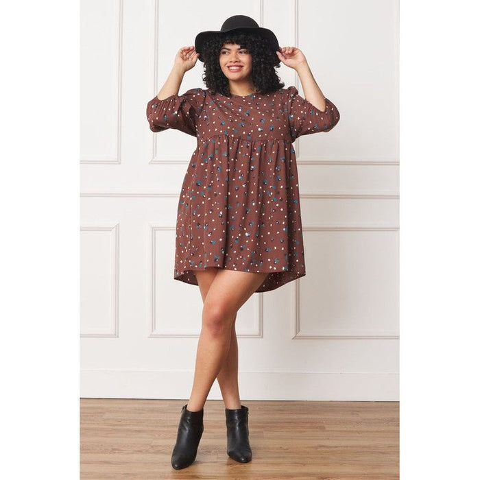 Abstract Polka Dot Bishop Sleeve Mini Dress