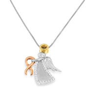 Bids.com 10K Tri-Color Gold Diamond-Accented Angel Awareness Ribbon Pendant Necklace (H-I Color, I1-I2 Clarity) Necklaces