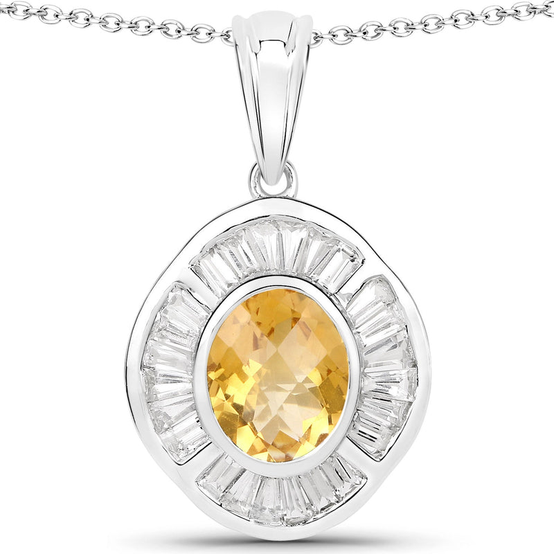 Bids.com 4.18 Carat Genuine Citrine and White Topaz .925 Sterling Silver Pendant Pendants