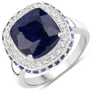 Bids.com 6.46 Carat Dyed Sapphire, Blue Sapphire and White Topaz .925 Sterling Silver Ring Rings