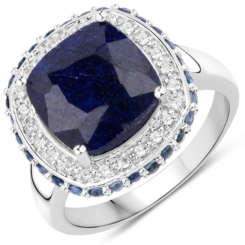 Bids.com 6.46 Carat Dyed Sapphire, Blue Sapphire and White Topaz .925 Sterling Silver Ring Rings