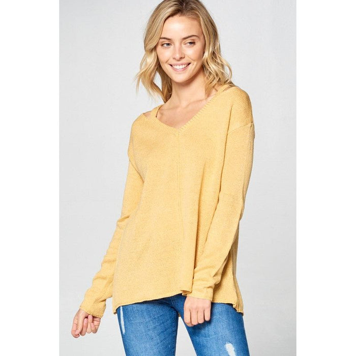 SOLID LIGHT KNIT V NECK SWEATER