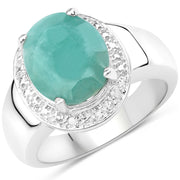 Bids.com 4.72 Carat Genuine Emerald and White Diamond .925 Sterling Silver Ring Rings