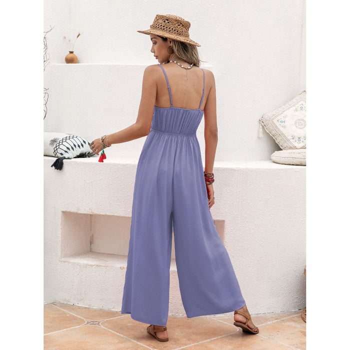 Openwork Spaghetti Strap Wide Leg Jumpsuit