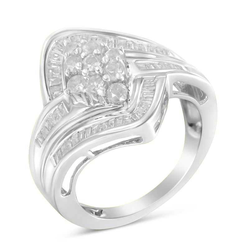Bids.com 10K White Gold Diamond Bypass Cluster Ring (1 Cttw, I-J Color, I2-I3 Clarity) - Size 7 Rings