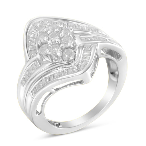 Bids.com 10K White Gold Diamond Bypass Cluster Ring (1 Cttw, I-J Color, I2-I3 Clarity) - Size 7 Rings