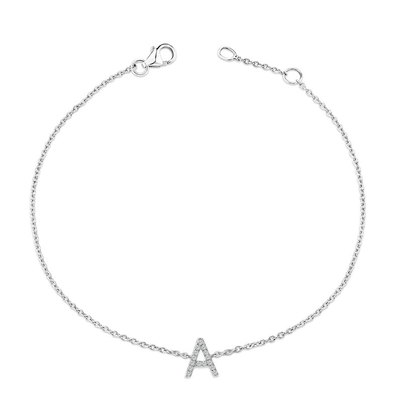 Bids.com 10K White Gold Diamond Accent "A" Initial Charm and Link Bracelet Bracelets