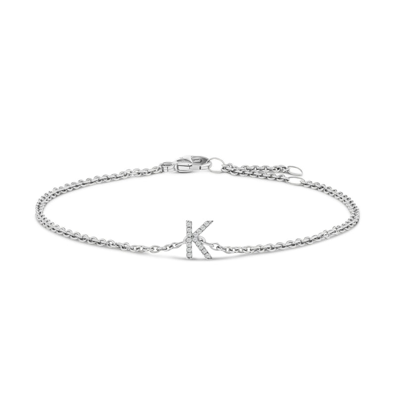 Bids.com 10K White Gold Diamond Accent "A" Initial Charm and Link Bracelet Bracelets