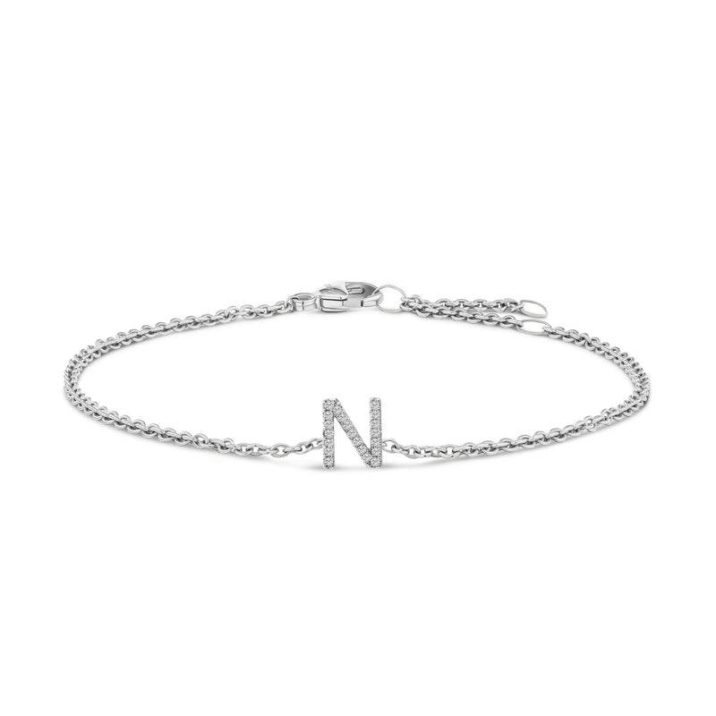 Bids.com 10K White Gold Diamond Accent "A" Initial Charm and Link Bracelet Bracelets