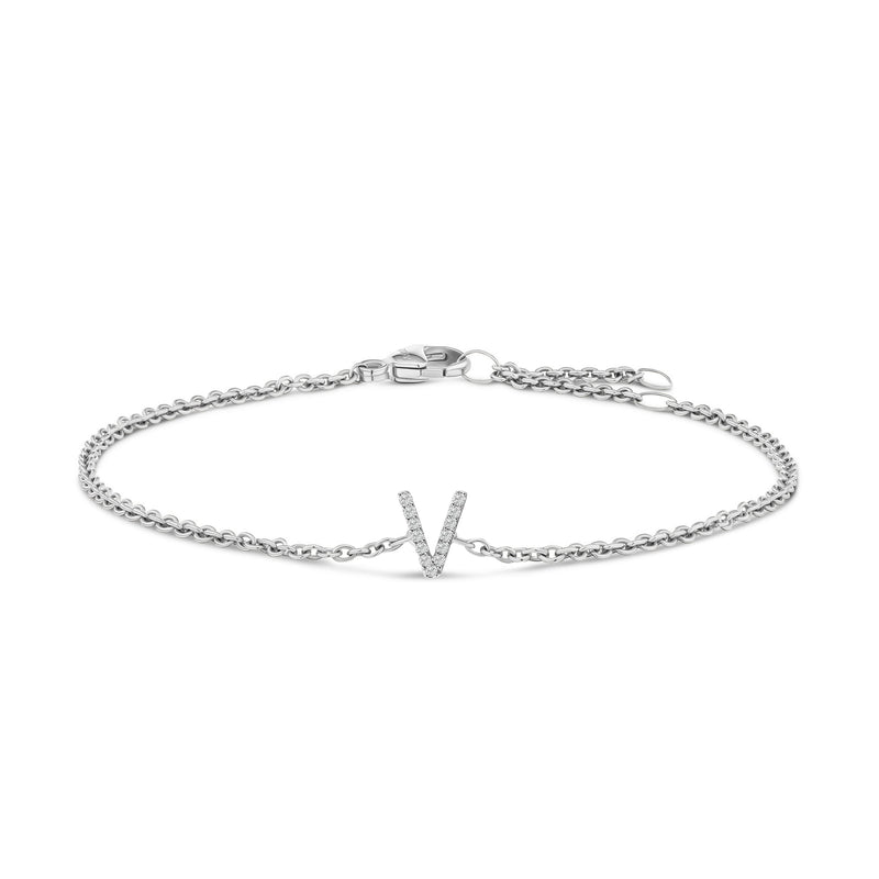 Bids.com 10K White Gold Diamond Accent "A" Initial Charm and Link Bracelet Bracelets