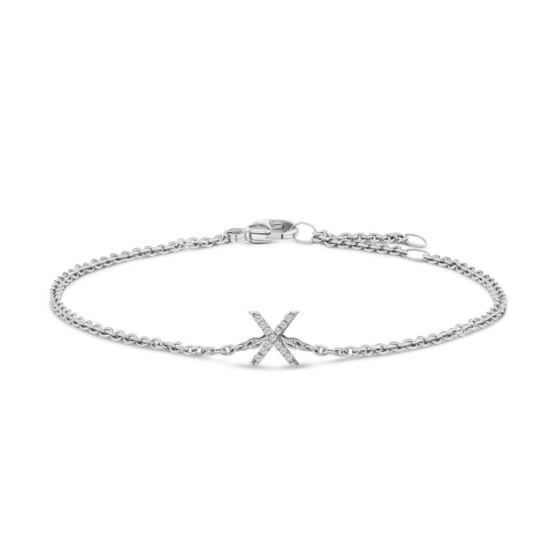 Bids.com 10K White Gold Diamond Accent "A" Initial Charm and Link Bracelet Bracelets