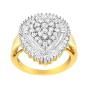 Bids.com 10K Yellow Gold 1.0 Cttw Round and Baguette Cut Diamond Oval Shaped Cluster Ring (I-J Color, I1-I2 Clarity) - Size 7 Rings