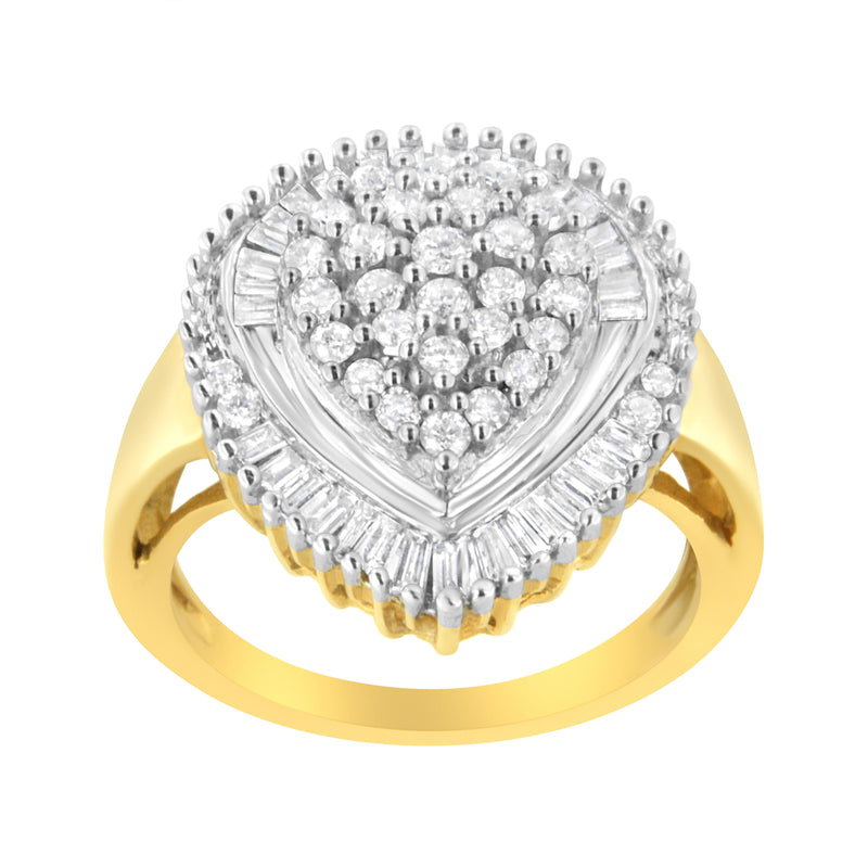 Bids.com 10K Yellow Gold 1.0 Cttw Round and Baguette Cut Diamond Oval Shaped Cluster Ring (I-J Color, I1-I2 Clarity) - Size 7 Rings