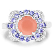 Bids.com 2.87 Carat Genuine Peach Moonstone and Tanzanite .925 Sterling Silver Ring Rings