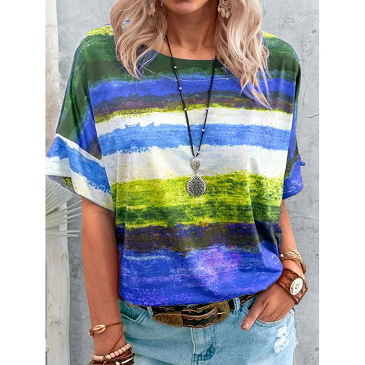 Color Block Round Neck Half Sleeve T-Shirt