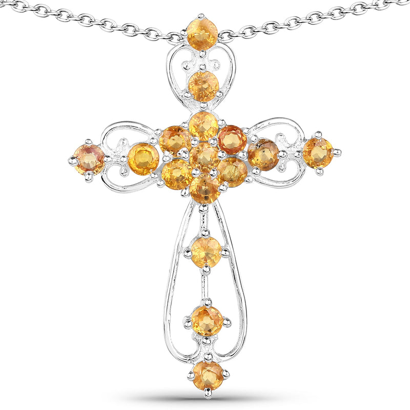 Bids.com 2.24 Carat Genuine Yellow Sapphire .925 Sterling Silver Pendant Pendants