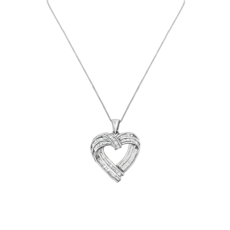 Bids.com Sterling Silver 7/8 cttw Baguette Diamond Heart Pendant Necklace (I-J, I2-I3) Necklaces