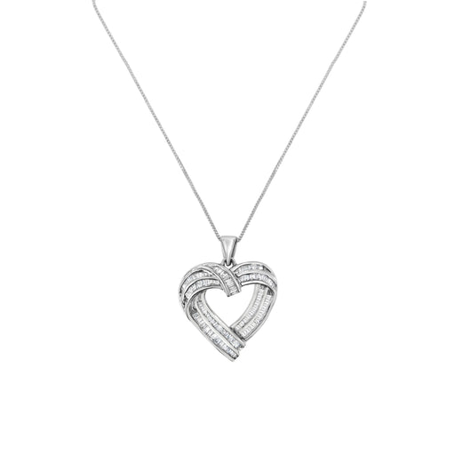 Bids.com Sterling Silver 7/8 cttw Baguette Diamond Heart Pendant Necklace (I-J, I2-I3) Necklaces