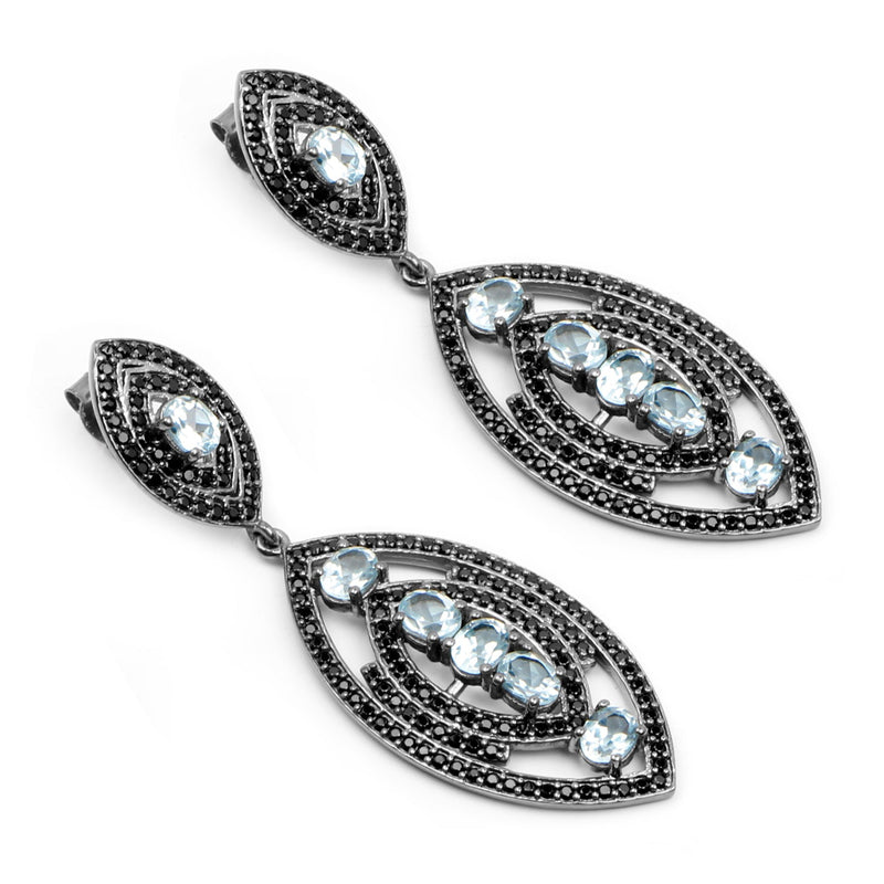 Bids.com 8.80 Carat Genuine Blue Topaz and Black Spinel .925 Sterling Silver Earrings Earrings