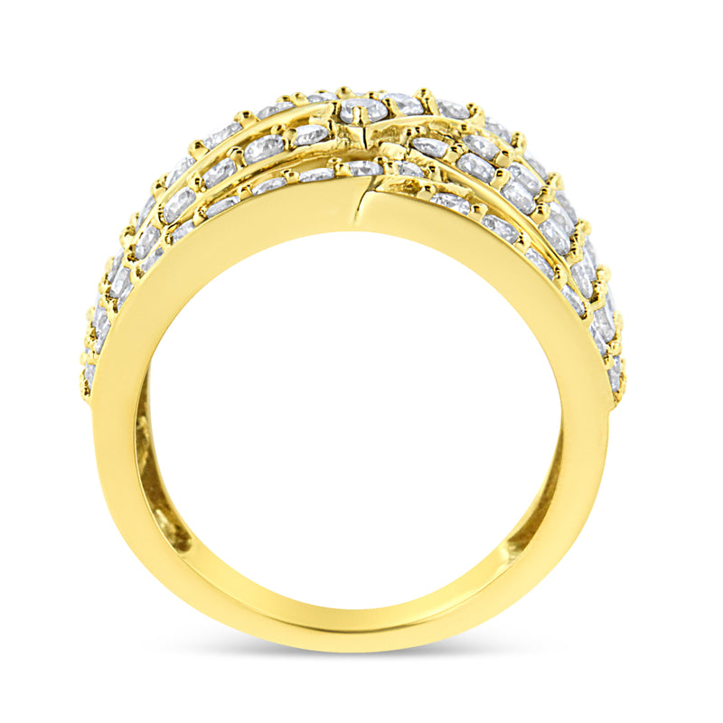 Bids.com 10K Yellow Gold 3.00 Cttw Diamond Multi Row Bypass Wave Cocktail Band Ring (J-K Color, I1-I2 Clarity) - Size 7 Rings