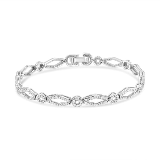Bids.com .925 Sterling Silver 1 1/2 Cttw Diamond Studded Alternating Circle and Kite-Shaped Vintage-Style Link Bracelet (I-J Color, I2-I3 Clarity) 7 Inch Bracelets