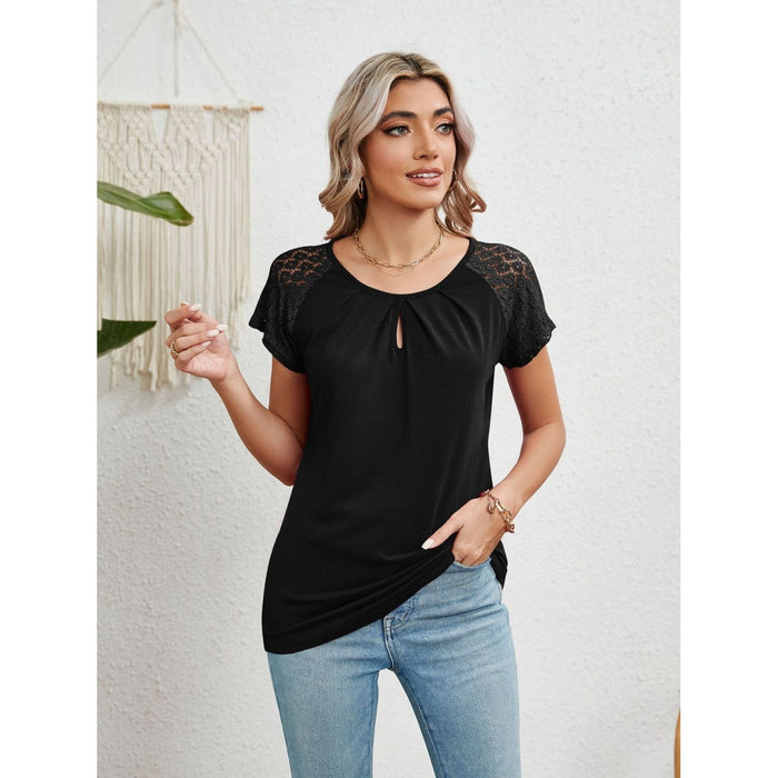 Lace Detail Round Neck Short Sleeve T-Shirt