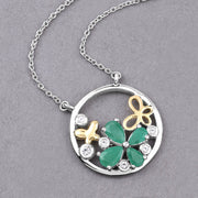 Bids.com 1.35 Carat Genuine Emerald and White Topaz .925 Sterling Silver Pendant Pendants